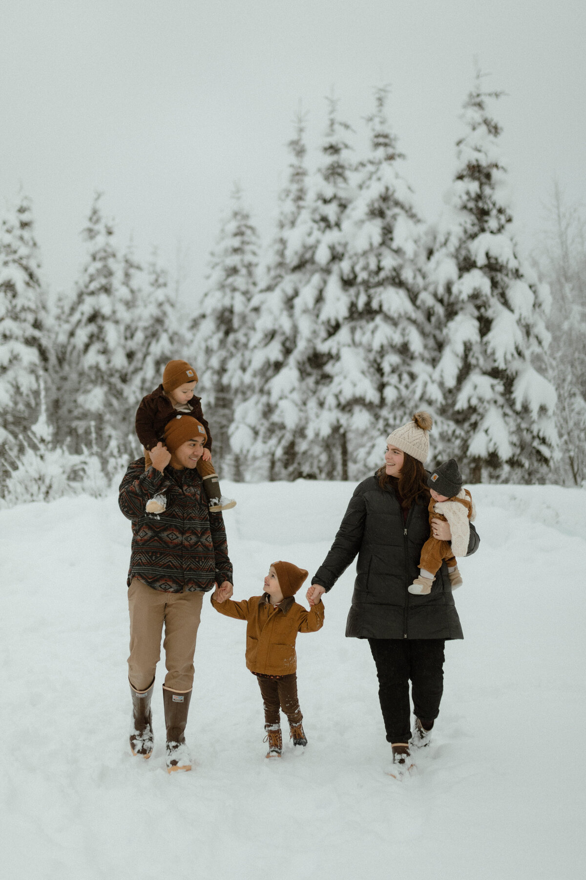 Family walking in snow