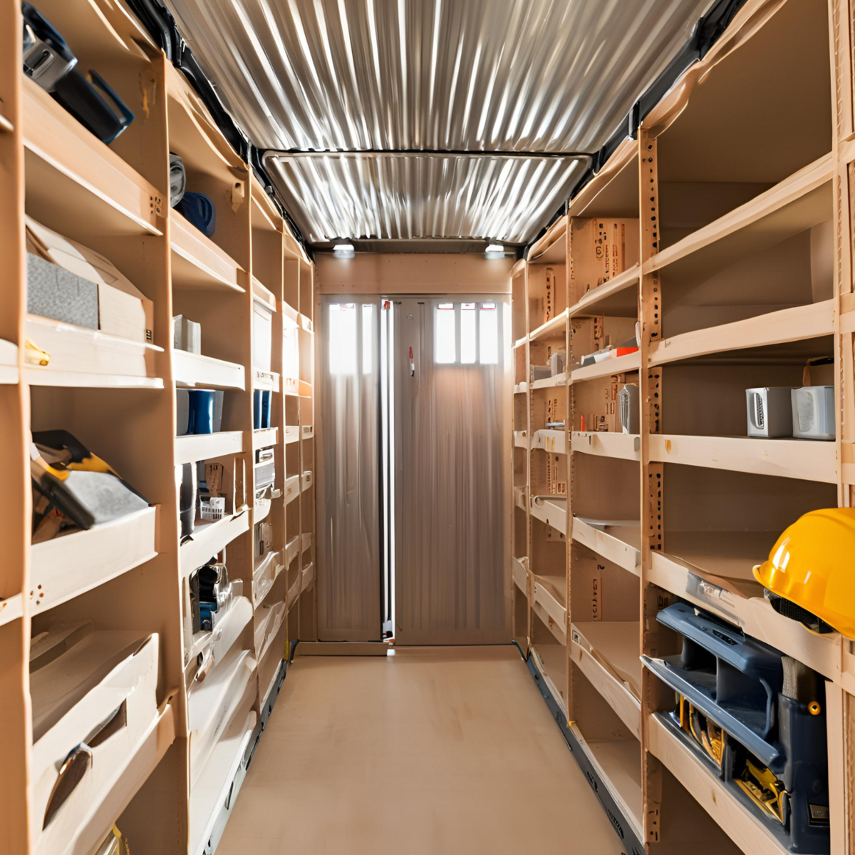 Construction storage for business shipping container