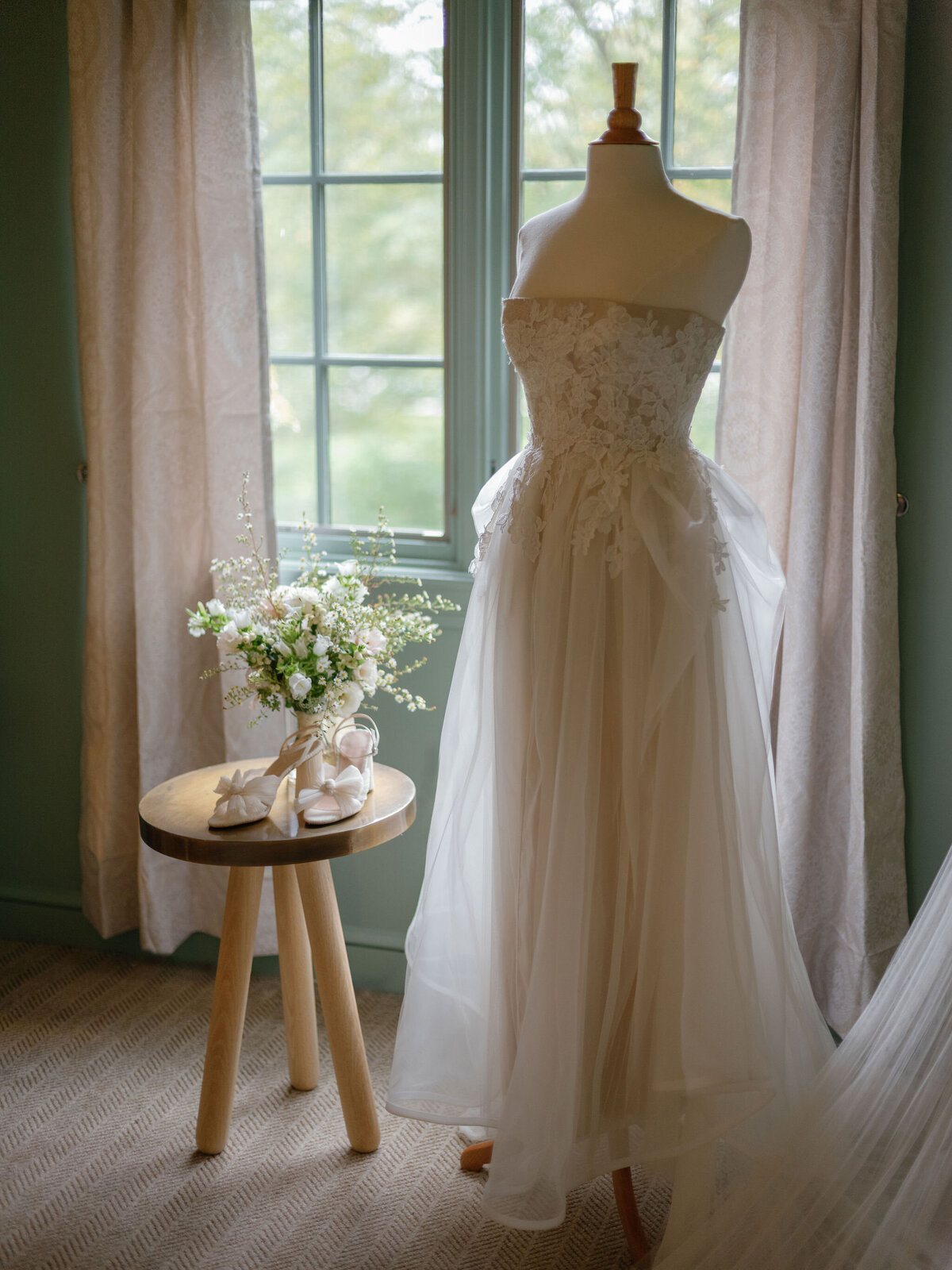 Wedding Gown with Bridal Bouquet
