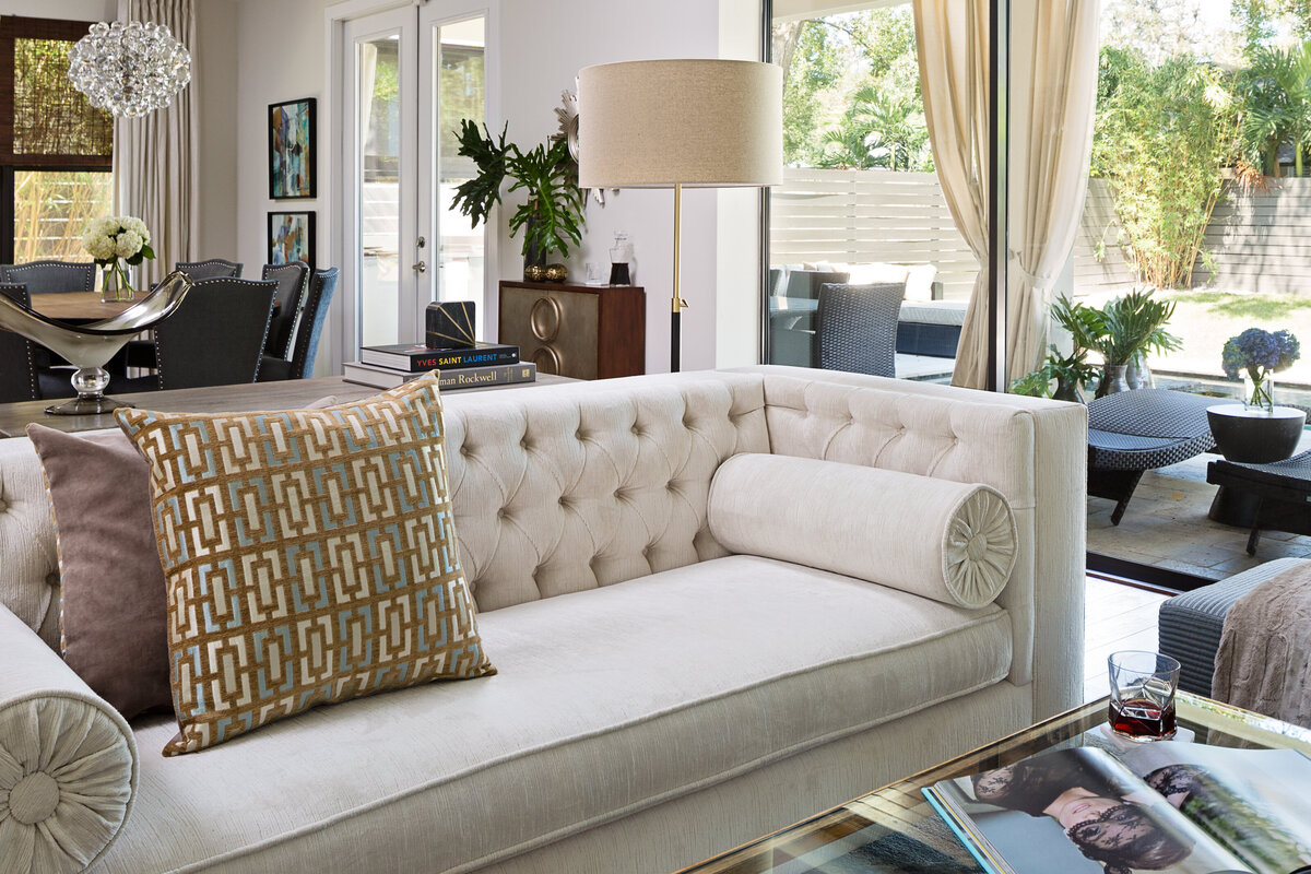 Off White Comfy Living Area Sofa + Floor Lamp