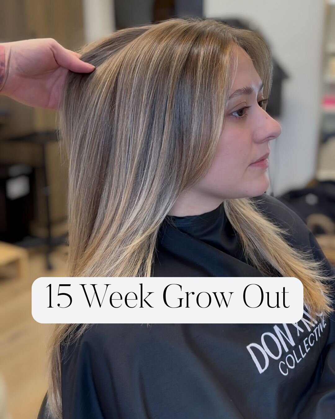 Omaha lived-in dimensional blonde goes 15 weeks between salon appointments without a harsh grow-out line of demarcation and brass.