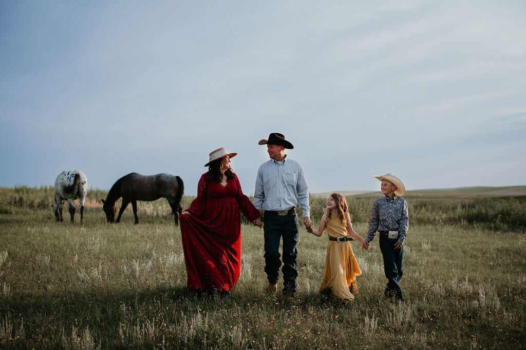 Family photography in a field