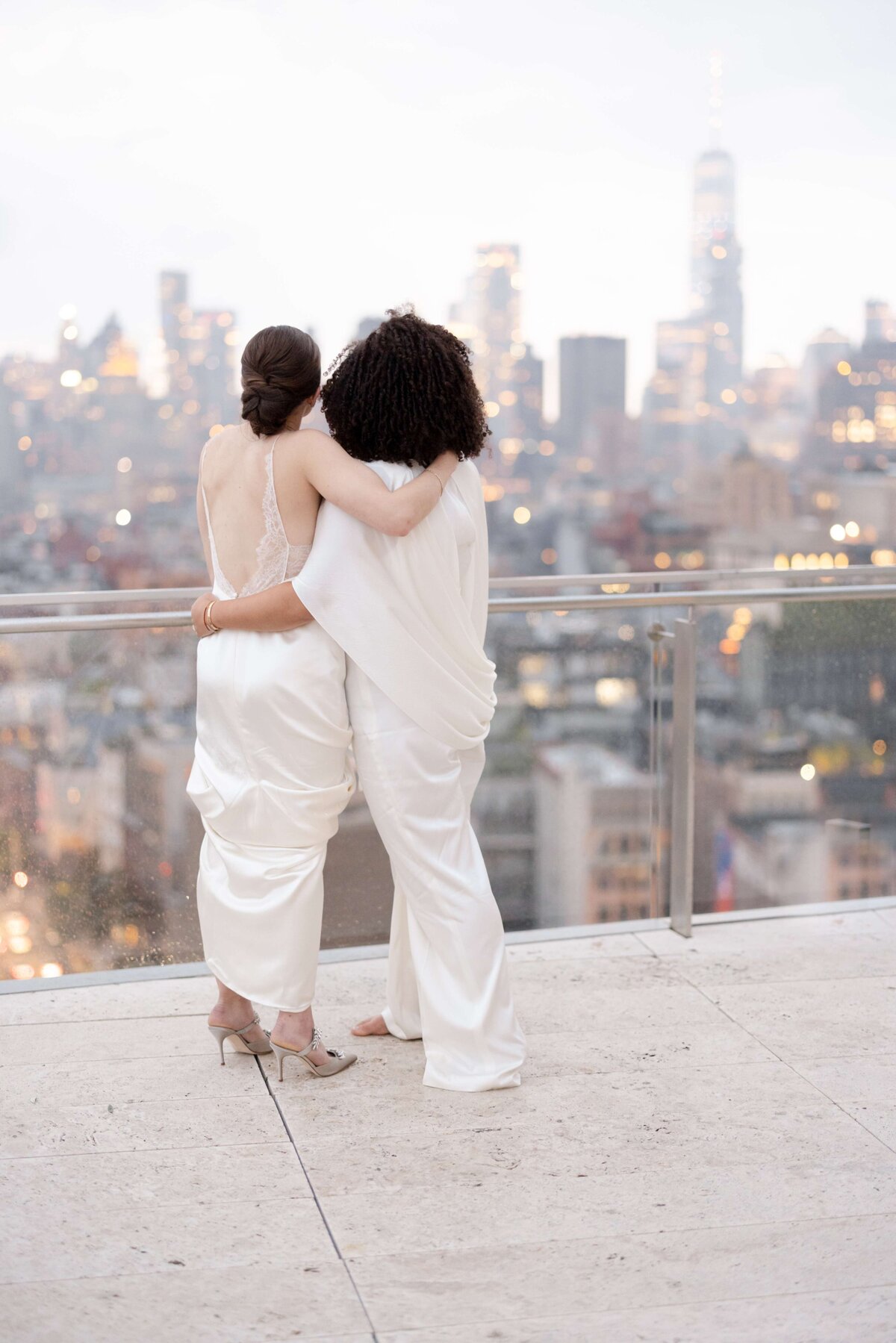Brides Hugging NYC Wedding Rooftop