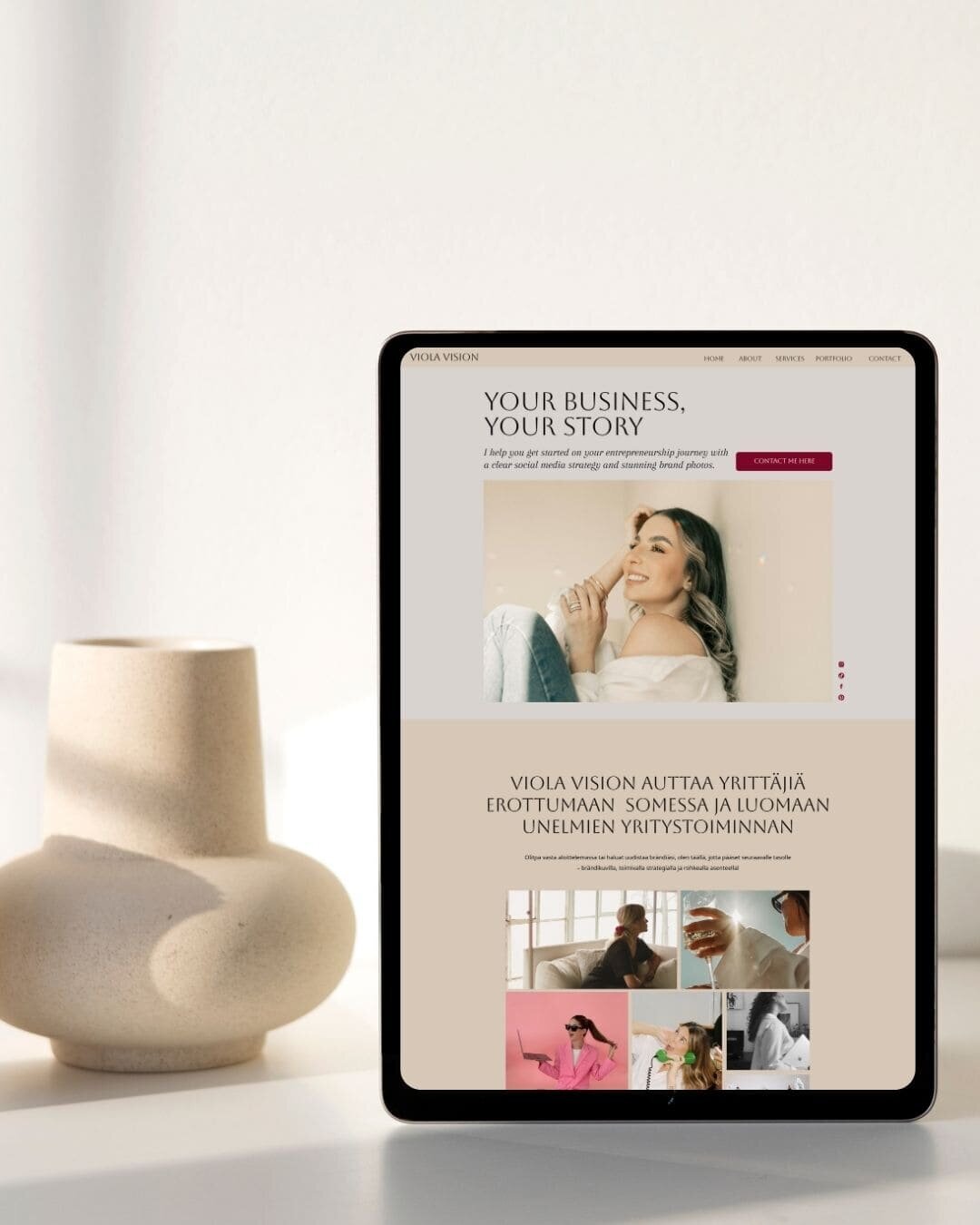 tabletti jossa kuva viola vision nettisivupohjasta