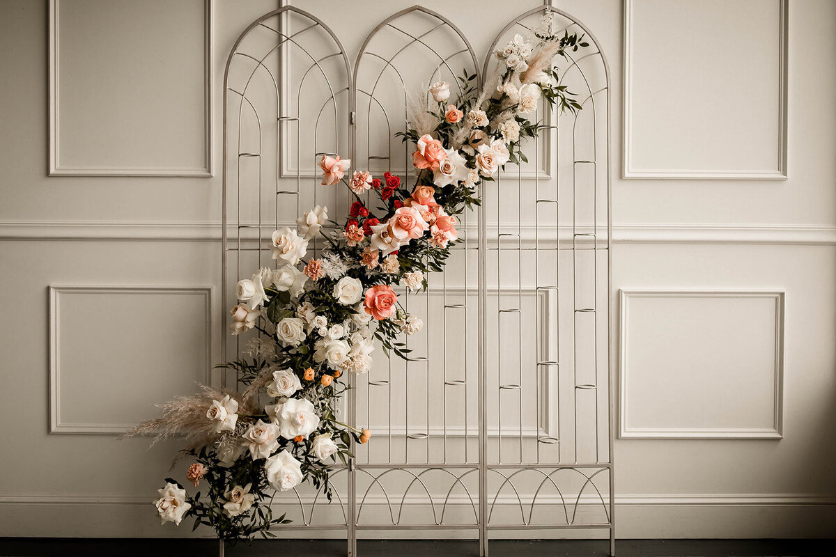 Taylor Made Floral Boho organic wedding flowers Portland Oregon Florist arbor floral installation modern textural