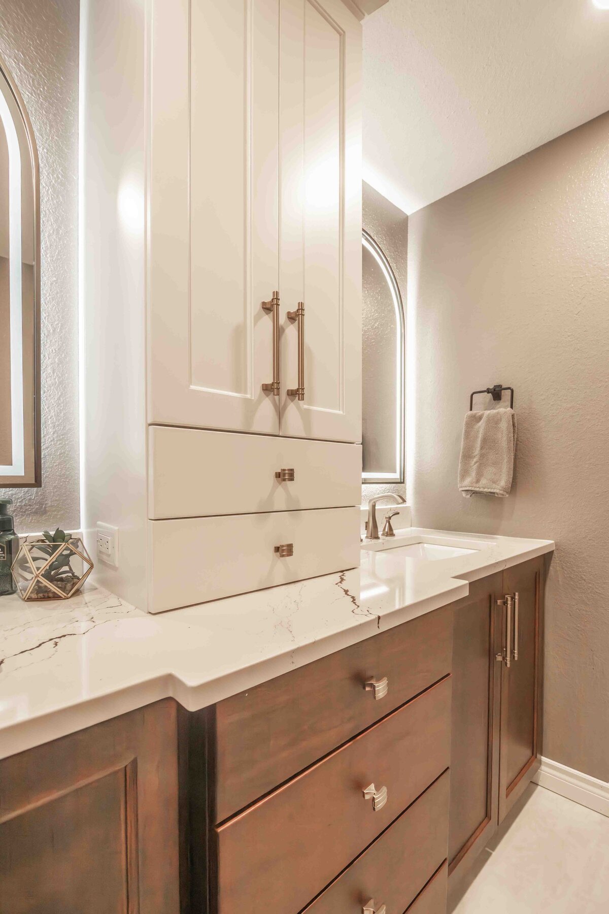 white sink and cabinets
