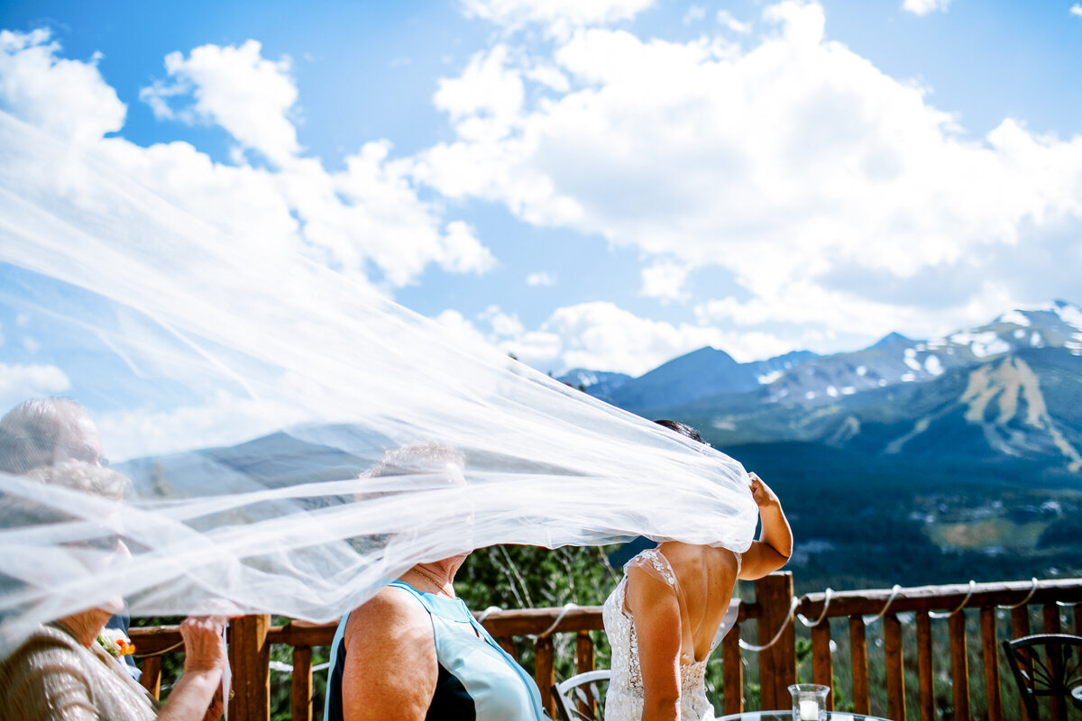 Wedding photo of a bride's veil taken in Breckenridge, Colorado