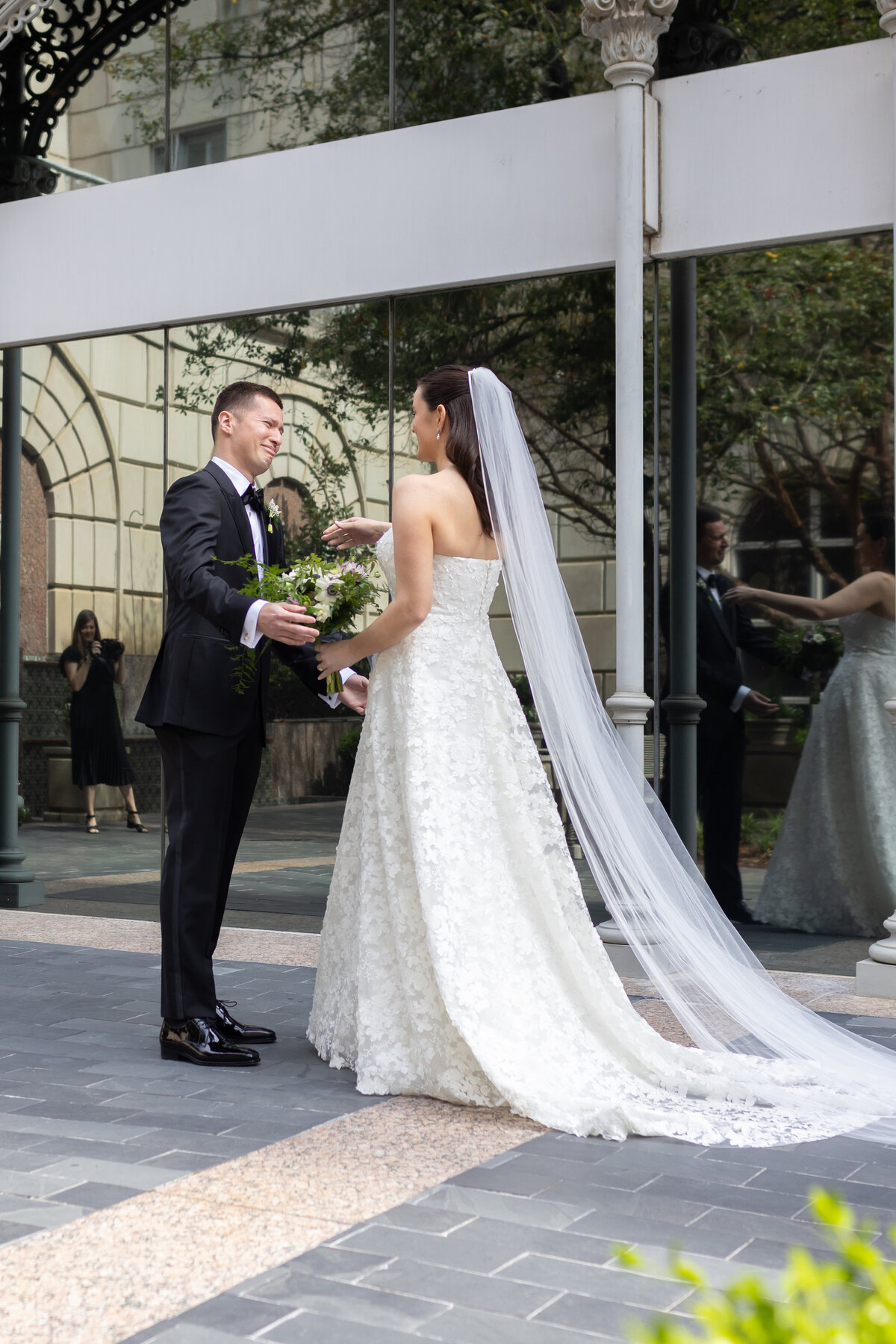 Bride and groom first look at Union Station Dallas