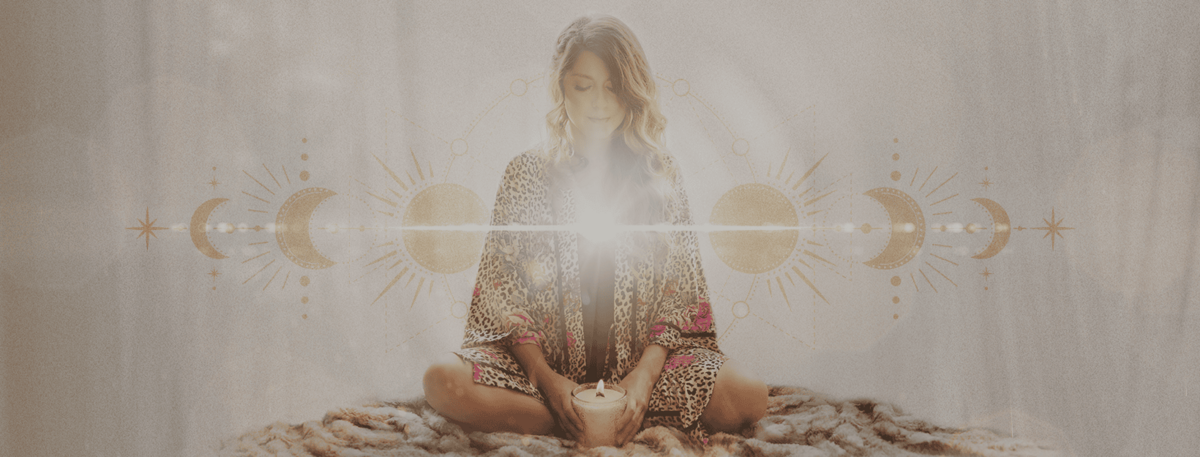 Luna Skye meditating with moon phases overlaid