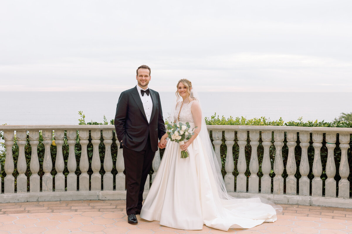 Bride and groom outside of Bel Air Bay Club