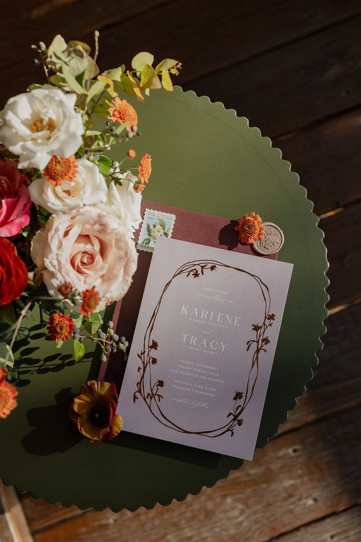 lilac and gold wedding invitation