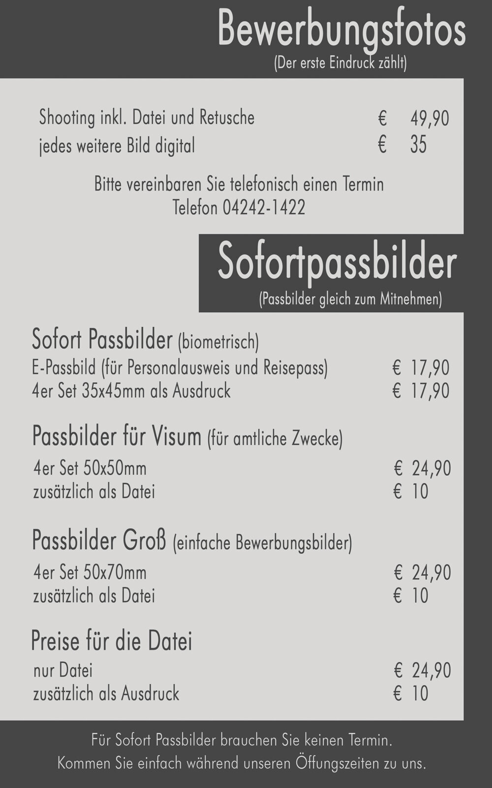 Passbildpreise Ihr Fotograf 2025