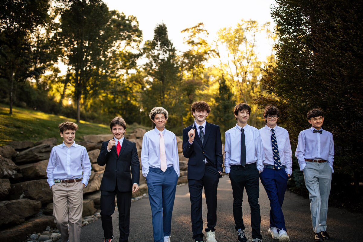 Teenage boys go to their first homecoming and get a group picture at their home near Sewickley Pennsylvania 