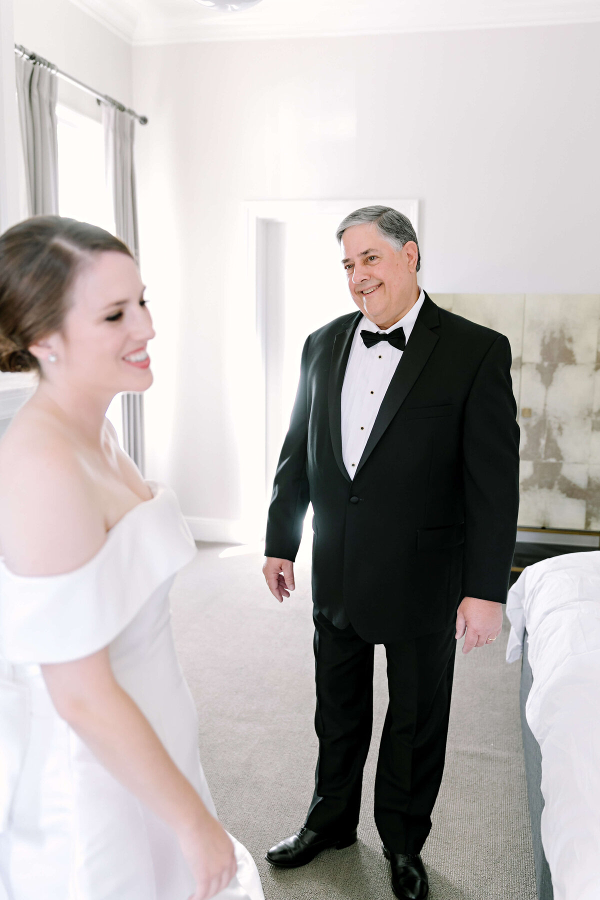 Bride and father first look at Hotel Ella