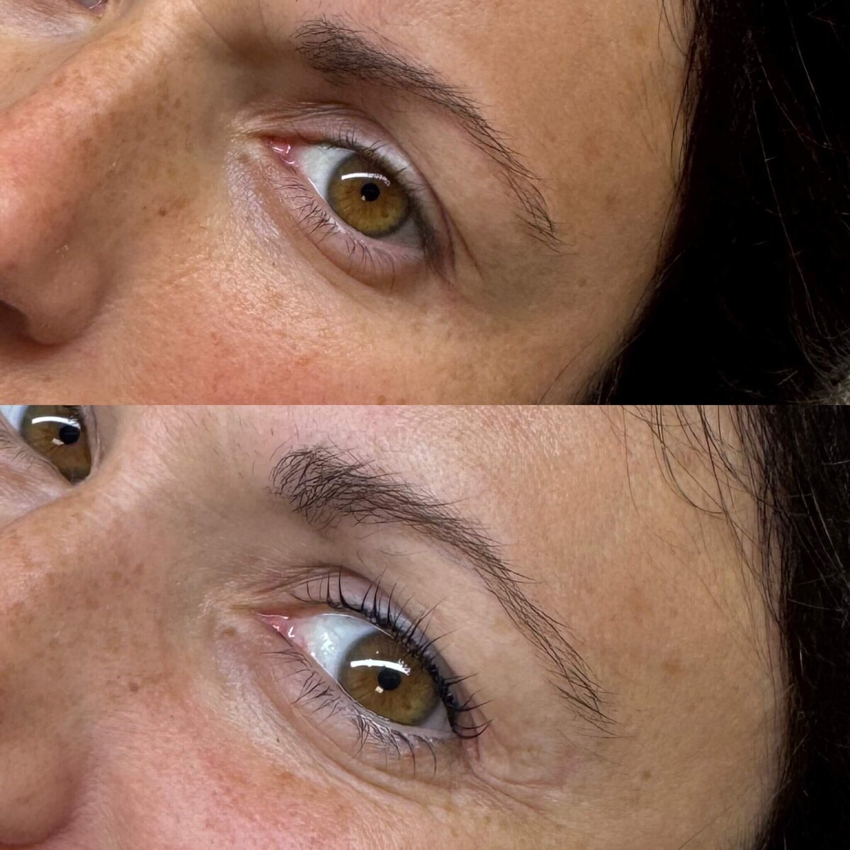 close up of a woman's eyelashes showing the results of her lash lift in Green Bay WI