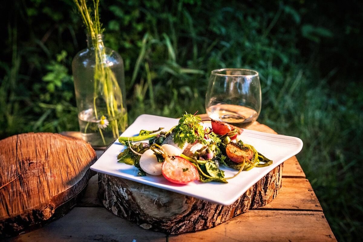 On location food photograph of a rustic dish
