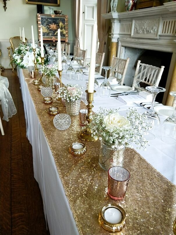 Gold candelabra sequin pearl wedding 8