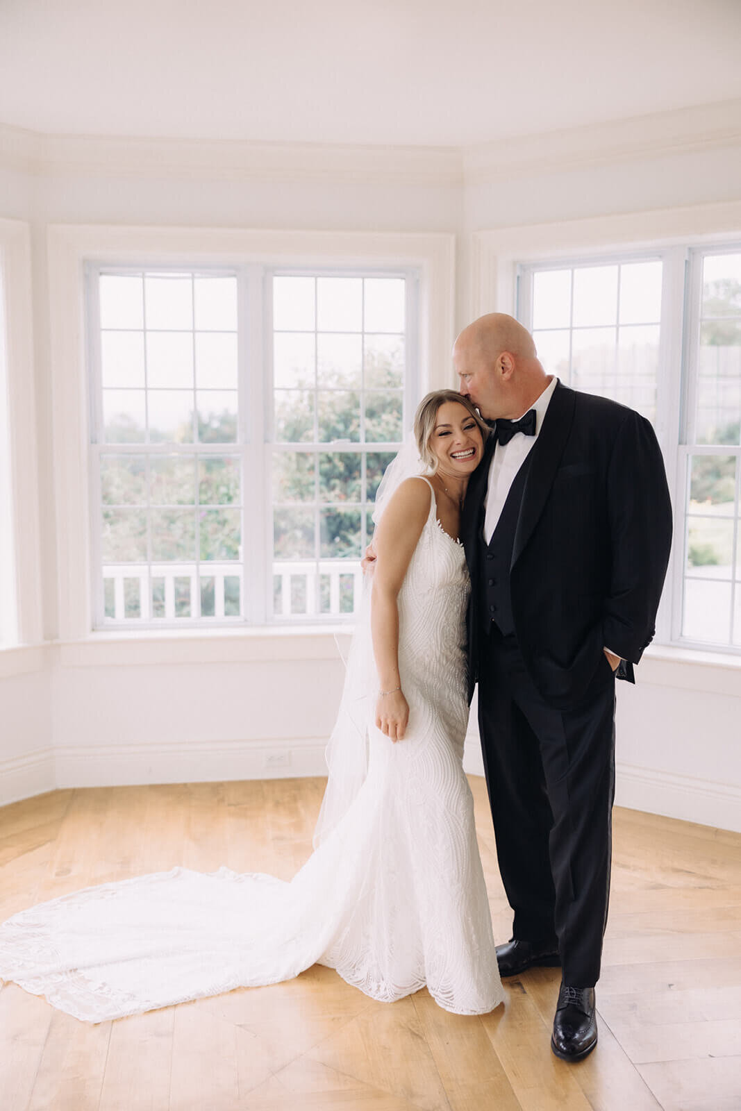 Bride first look with father before wedding