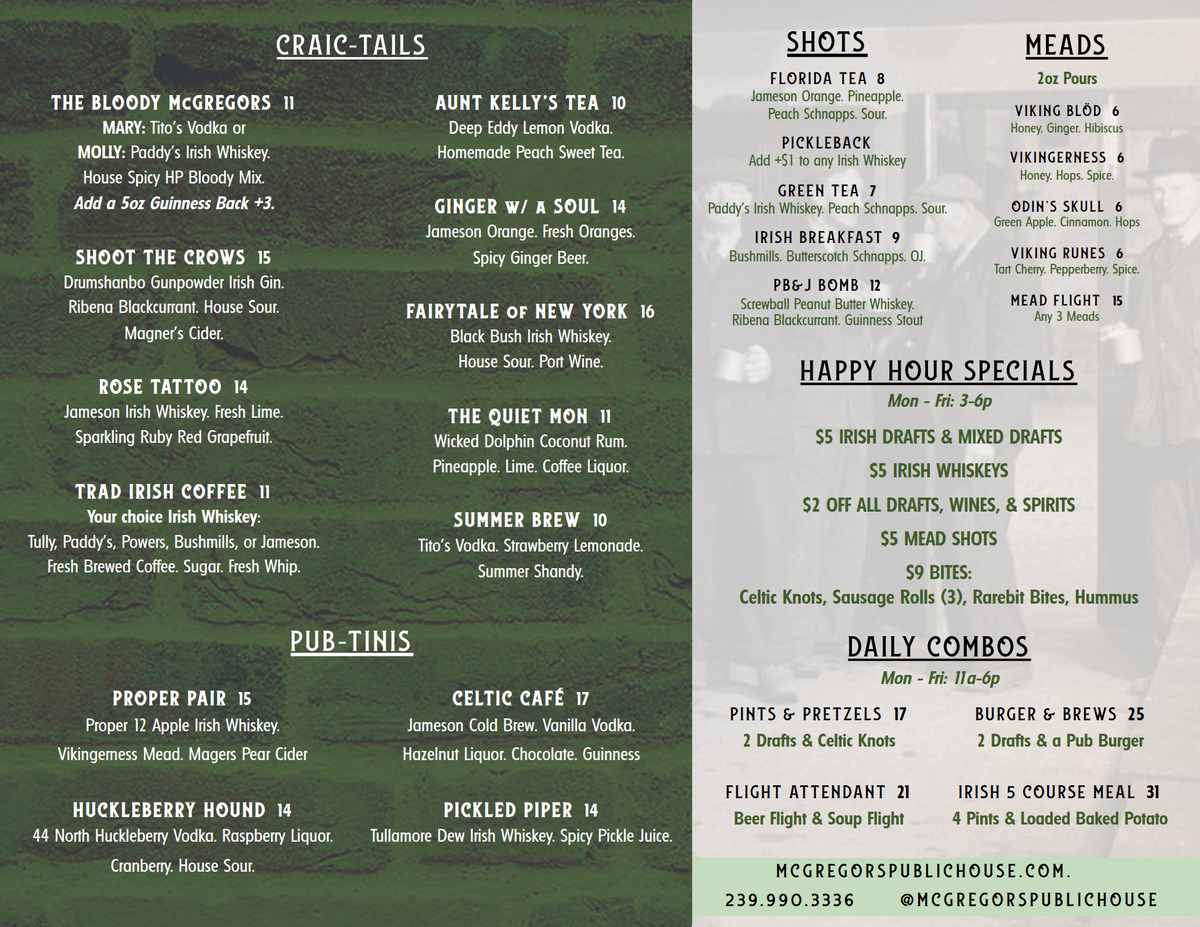 drink menu showcasing different specialty cocktails that our bar staff can create page 2