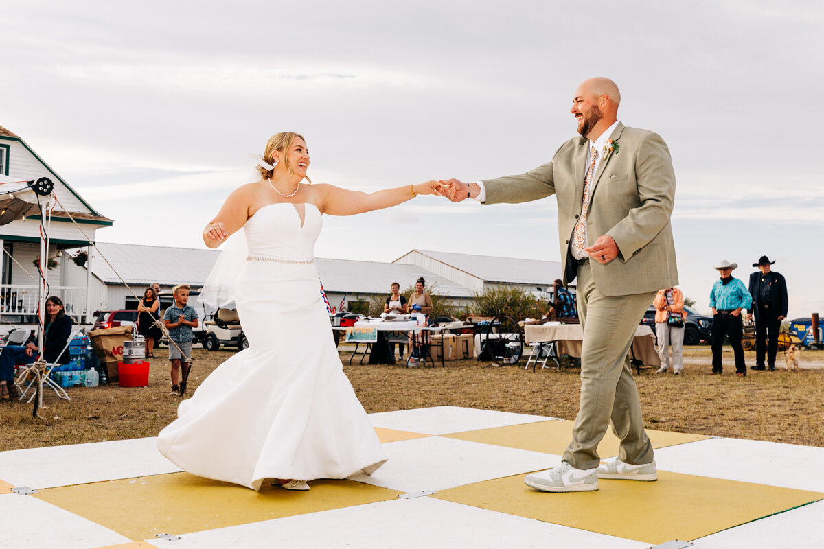 Bride and groom first dance at private property wedding in Choteau, MT
