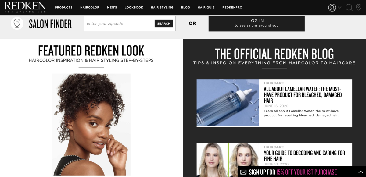 Redken Homepage with Salon Finder