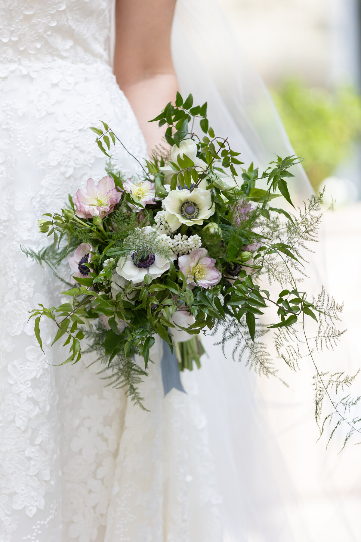 White greenery bouquet with anemones
