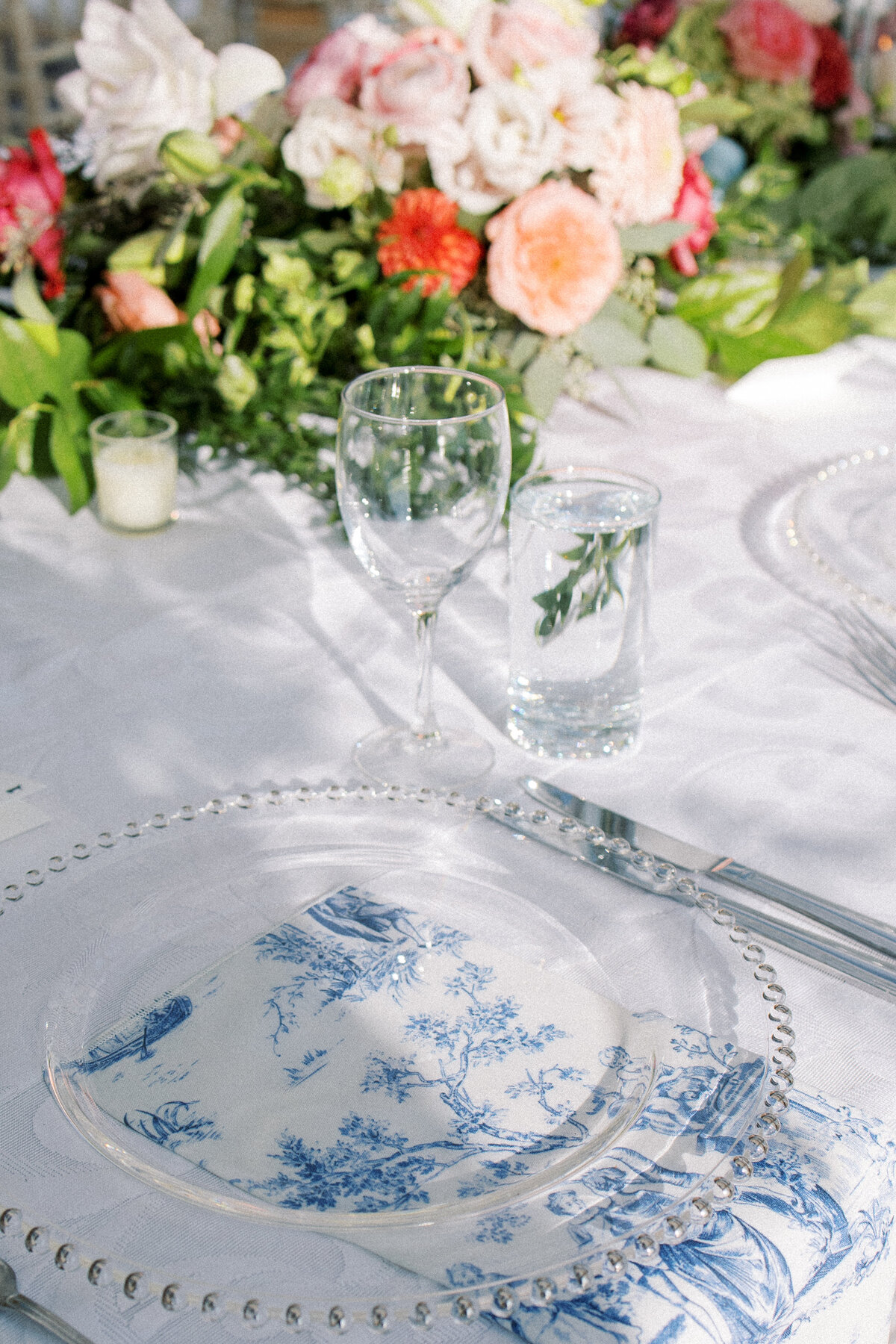 Blue and white table linen
