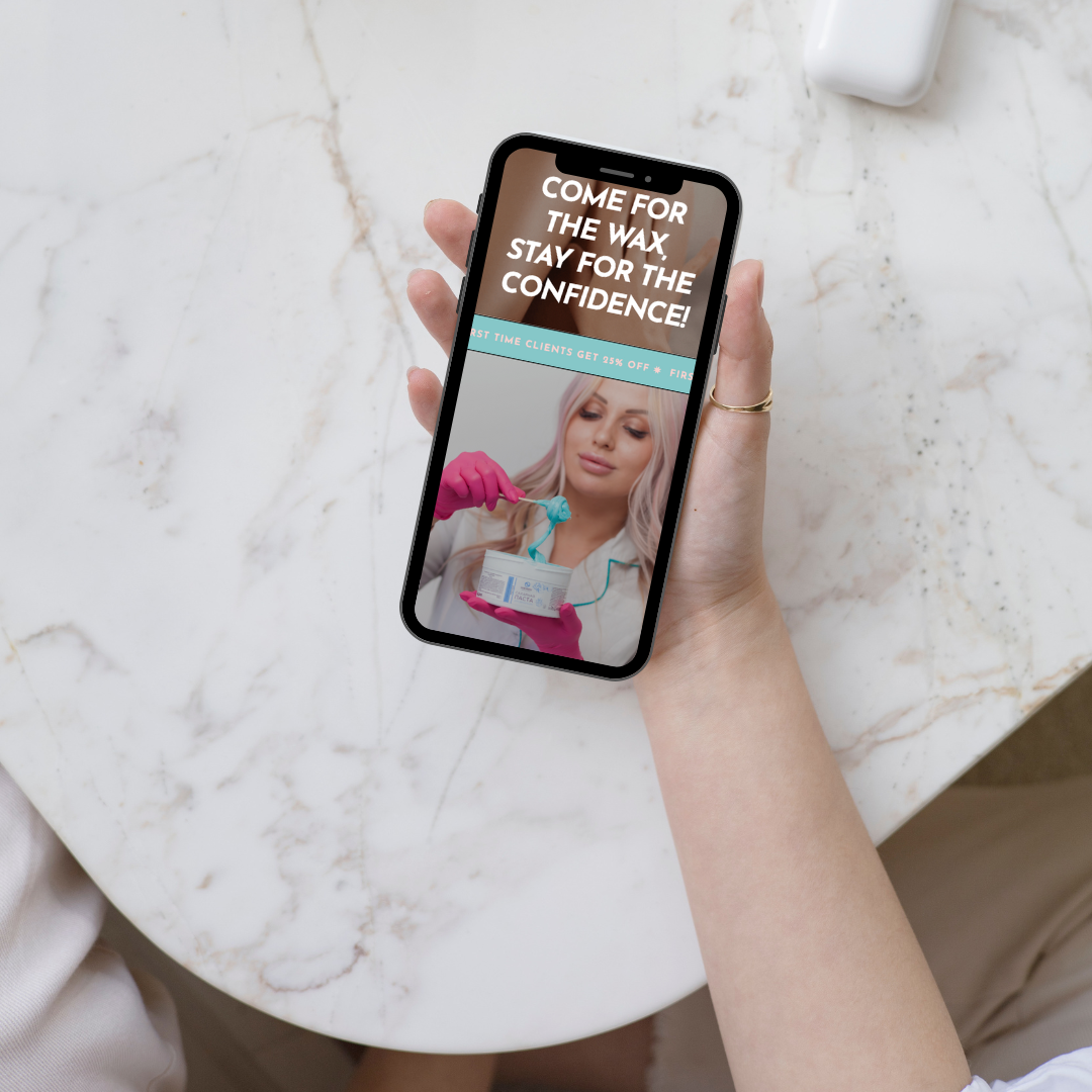 Bold and bright website for a waxing studio on phone