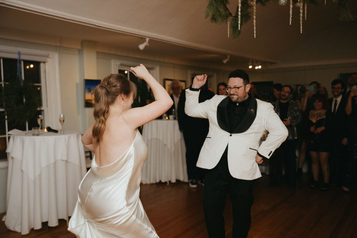 Bride and groom dancing during their wedding reception