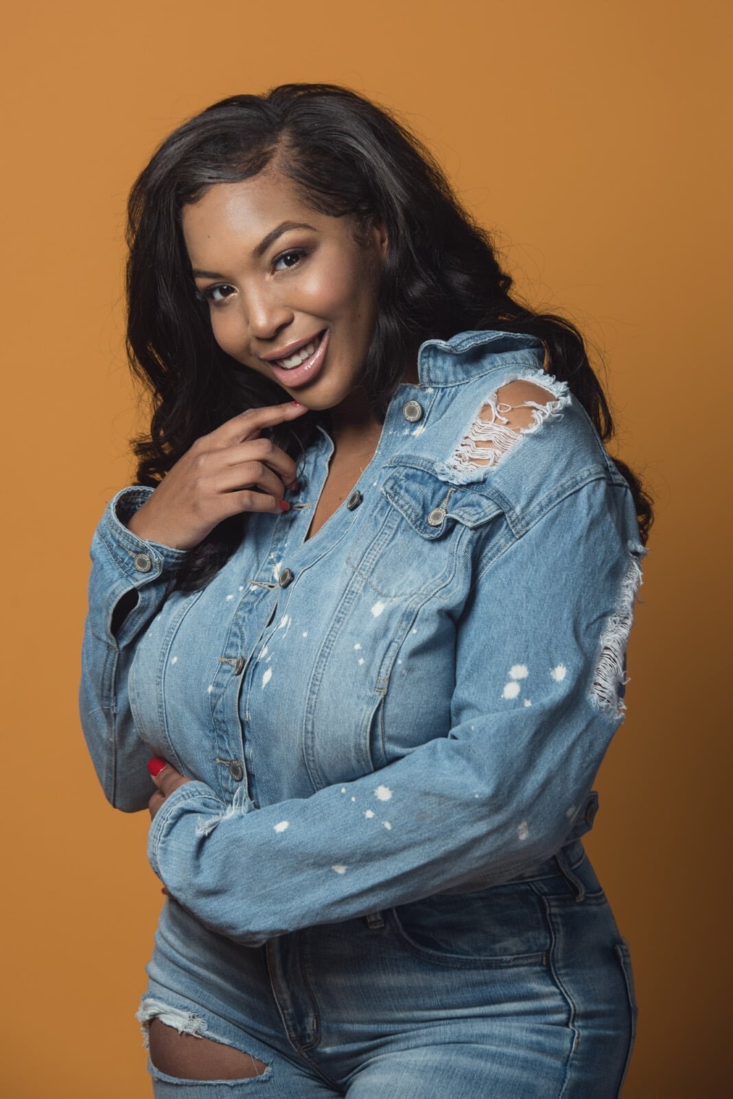 Smiling Woman Wearing Denim Jacket-06