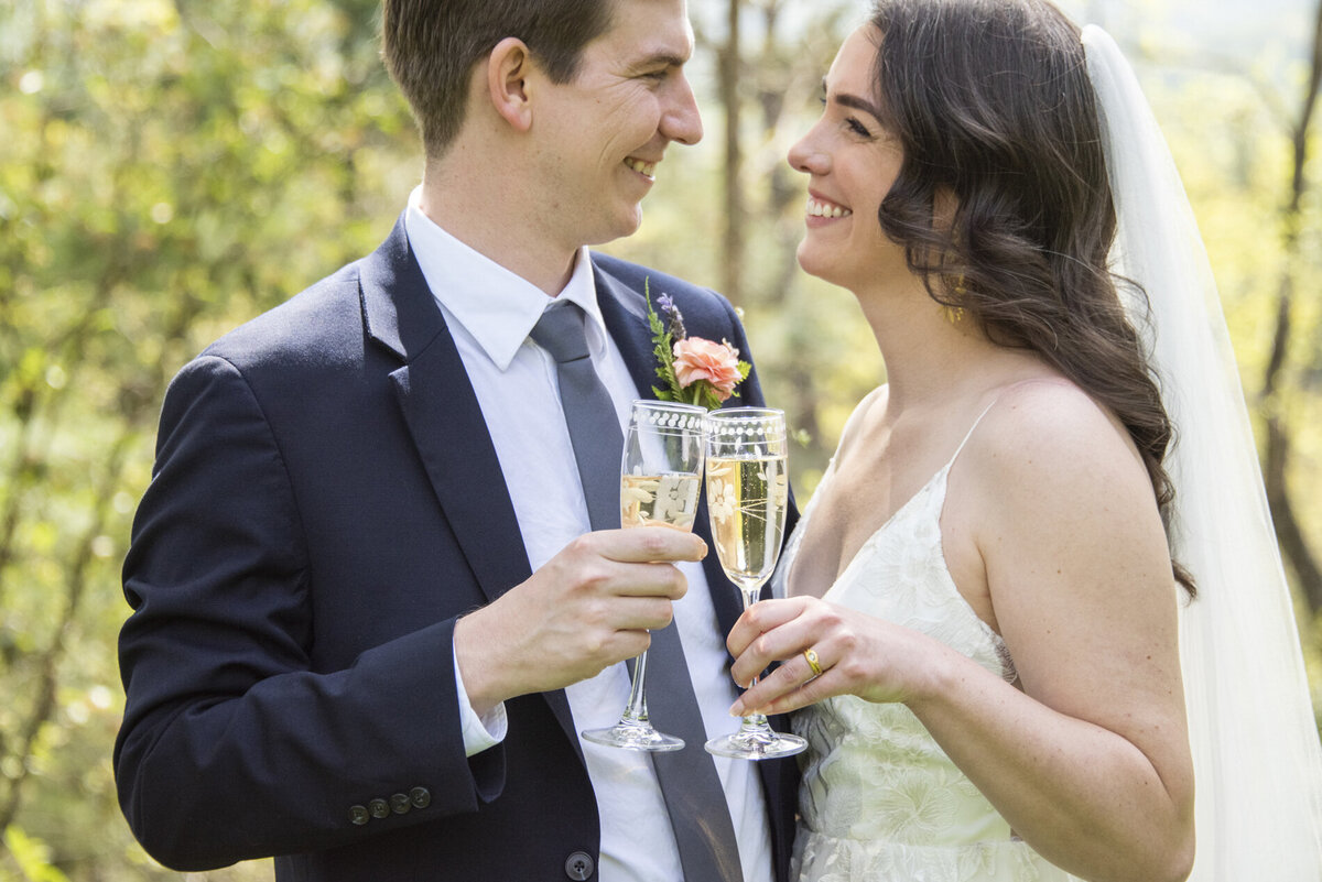 Couple cheers at wedding