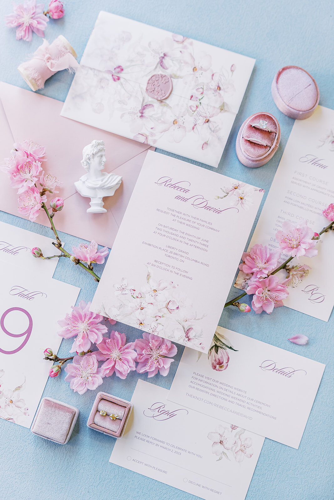 Cherry blossom pink wedding invitation 8