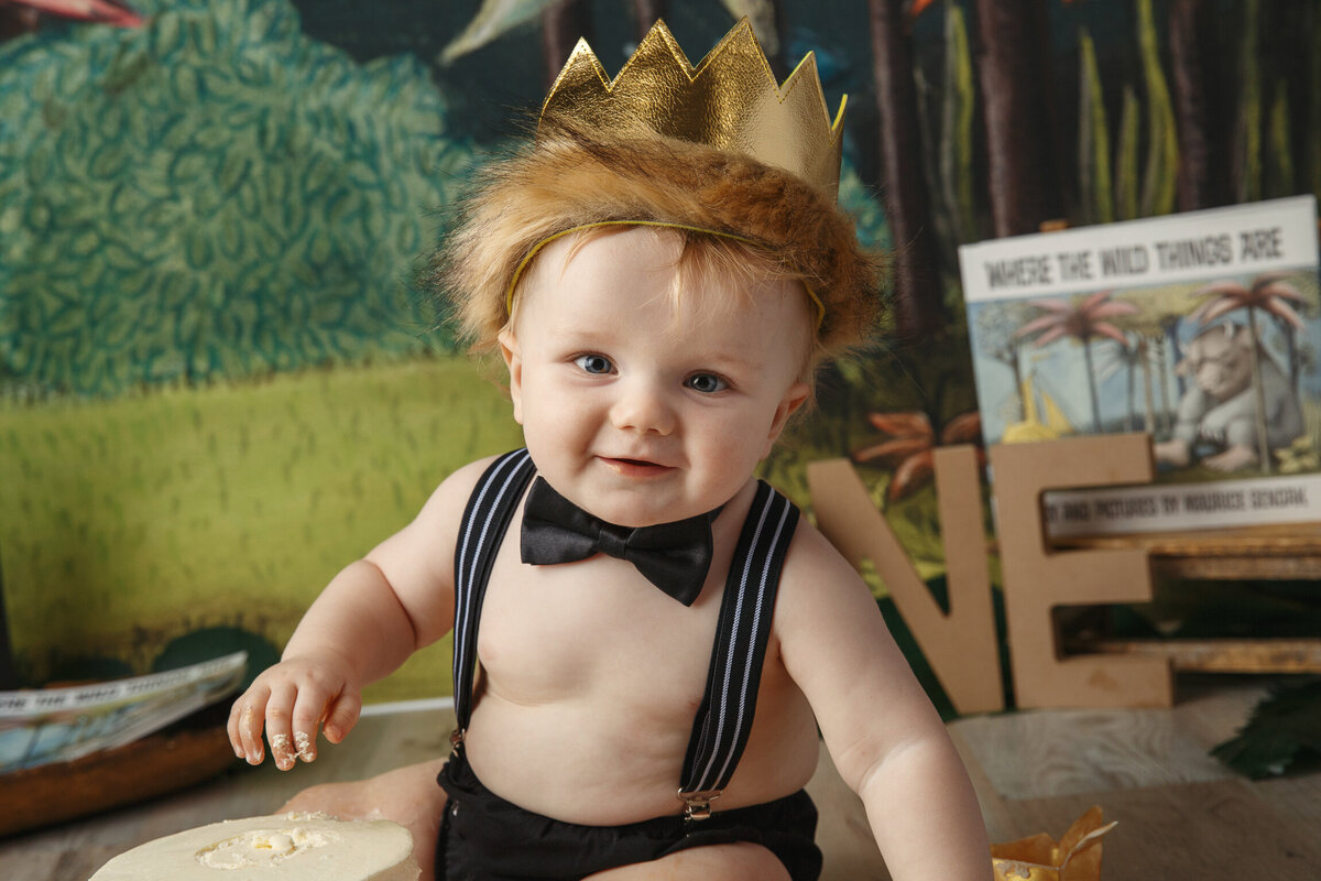 Themed milestone session with one year old  wearing the wild things costume