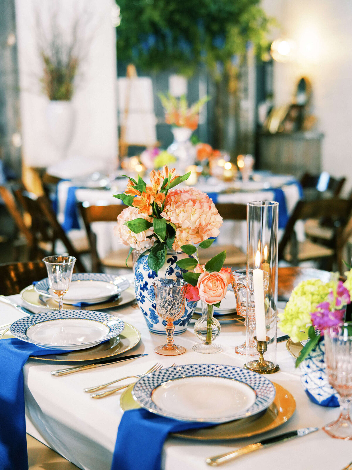 Vibrant and colorful reception place settings for Fort Worth wedding