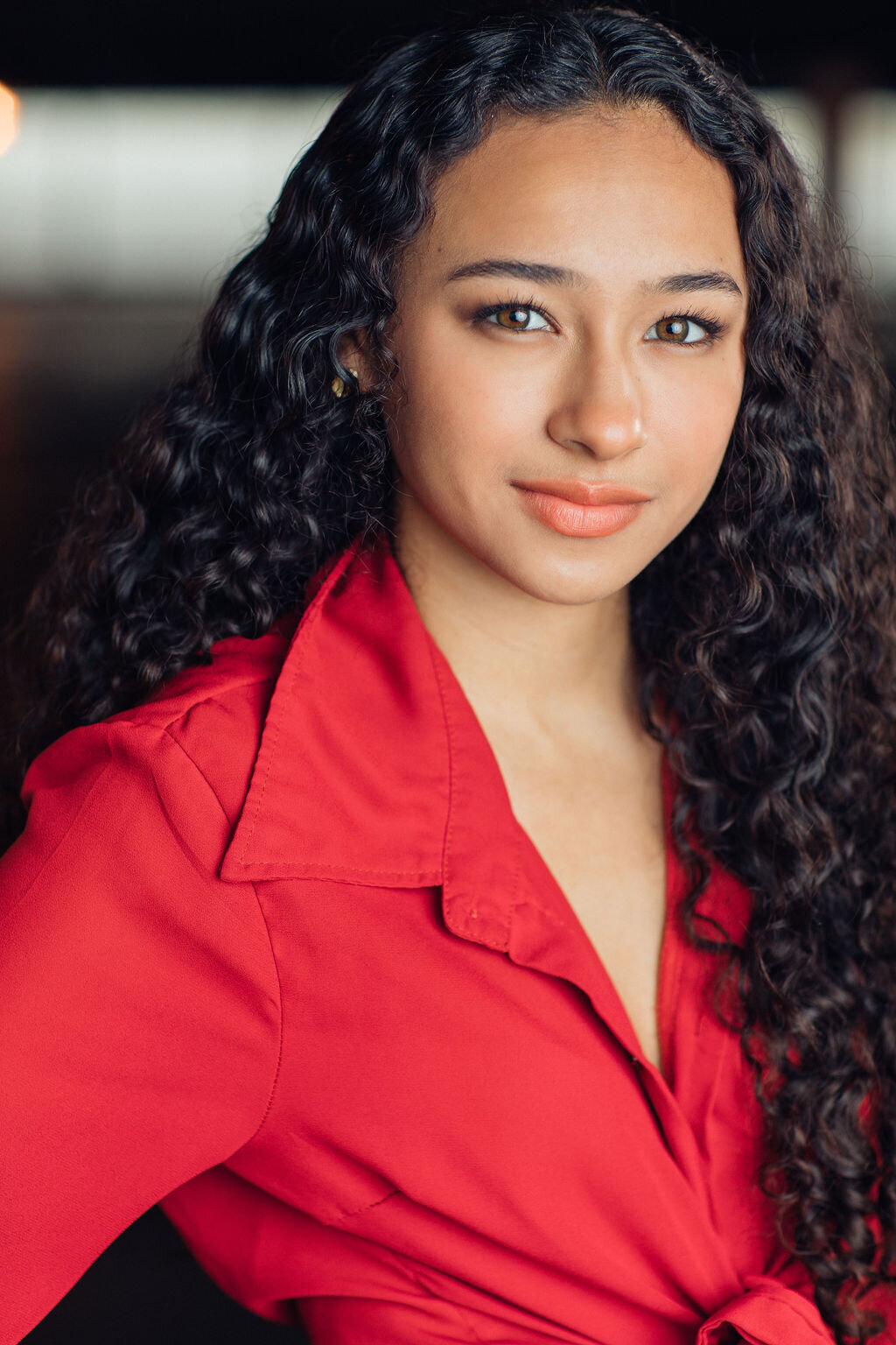 Headshot Photograph Of Young Woman In Red Blouse Los Angeles