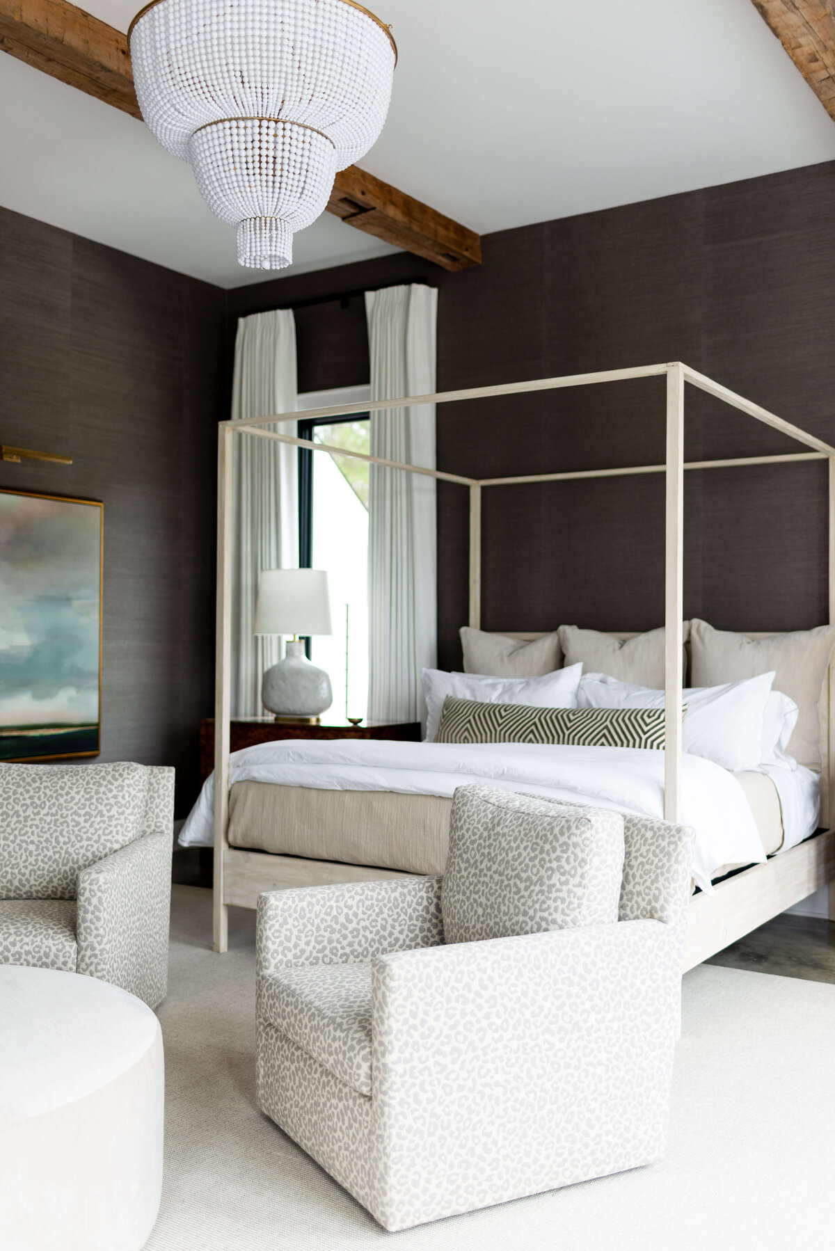 oyster creek studios building belt new build tan canopy bed and side chairs in bedroom