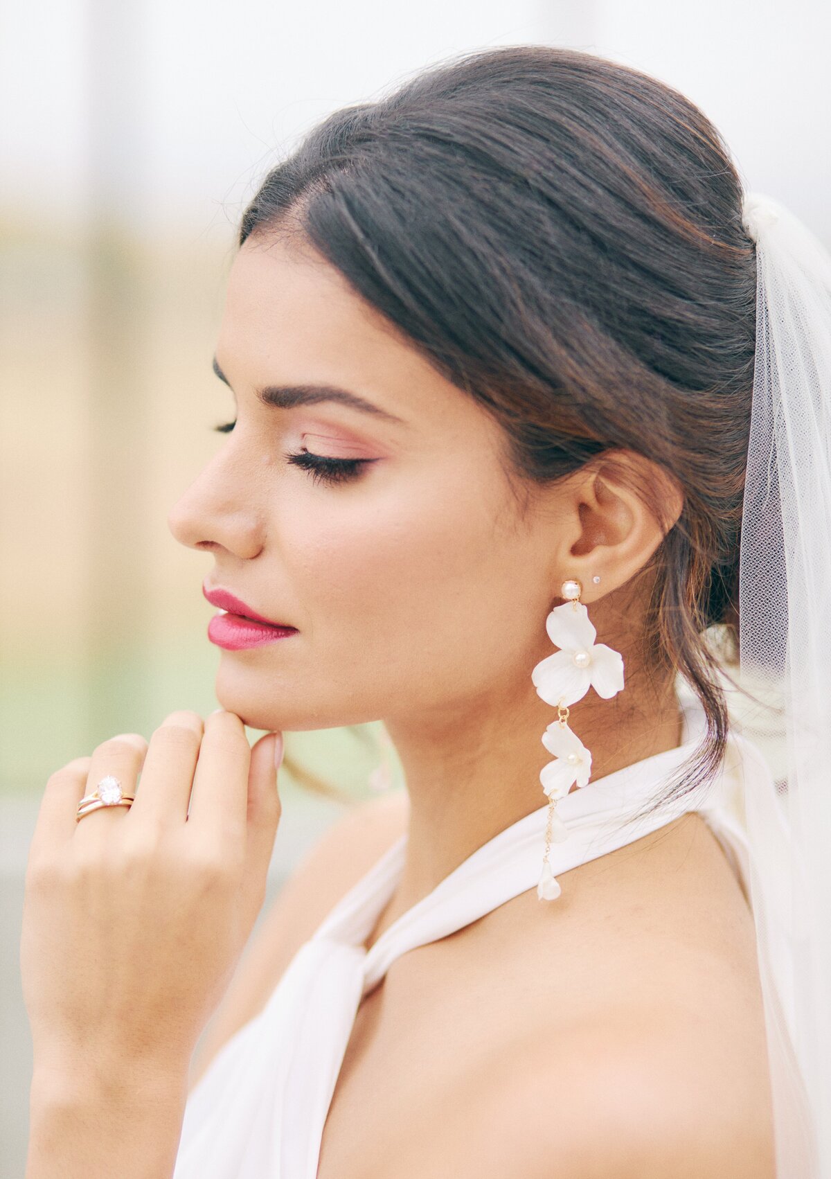 Chloe Flower Earrings by Joanna Bisley Designs photographed by Baskin Creative. Featured on the Brontë Bride Vendor Guide.