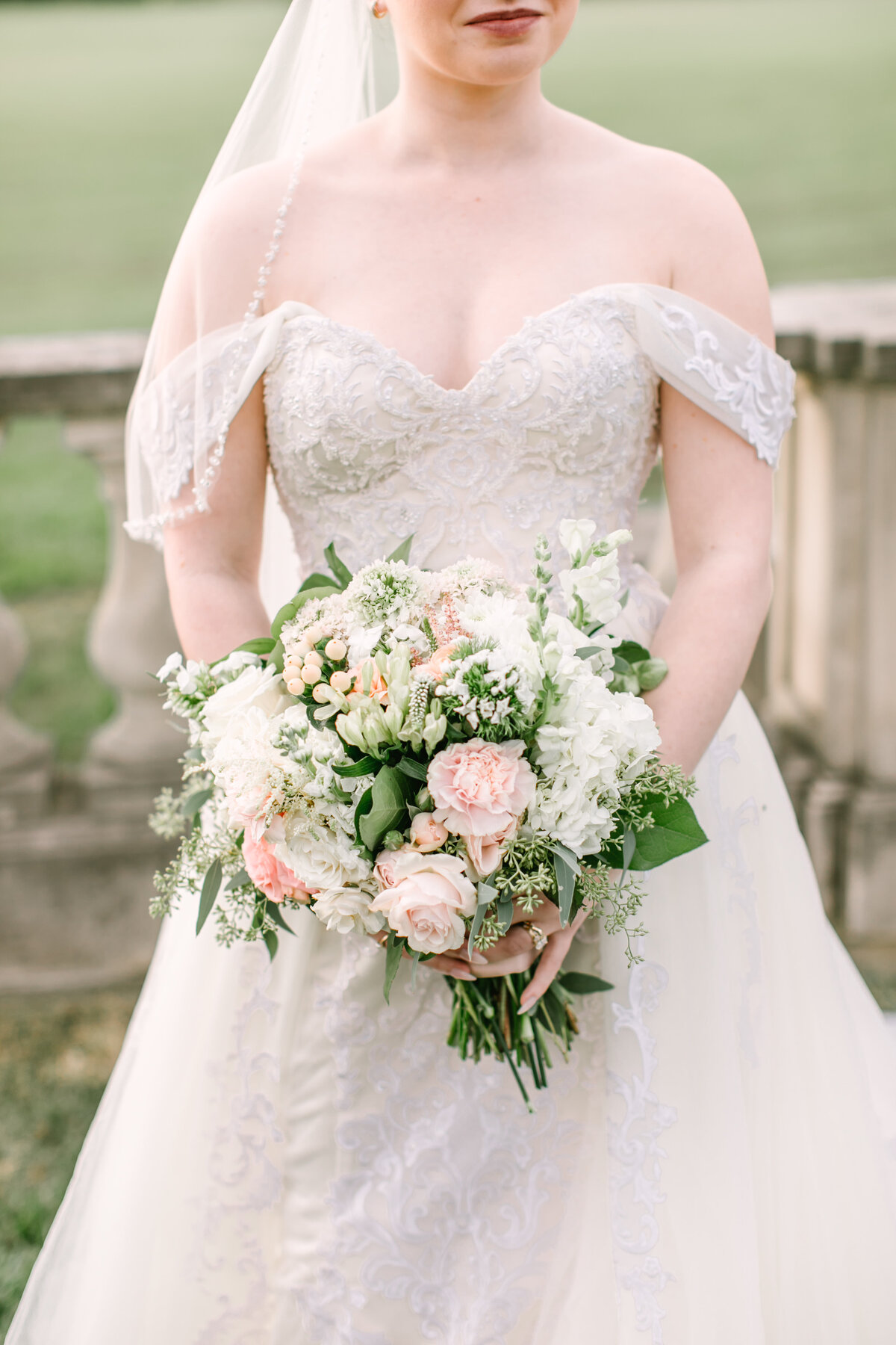 Floral Caviar Bead Off the Shoulder Wedding Dress