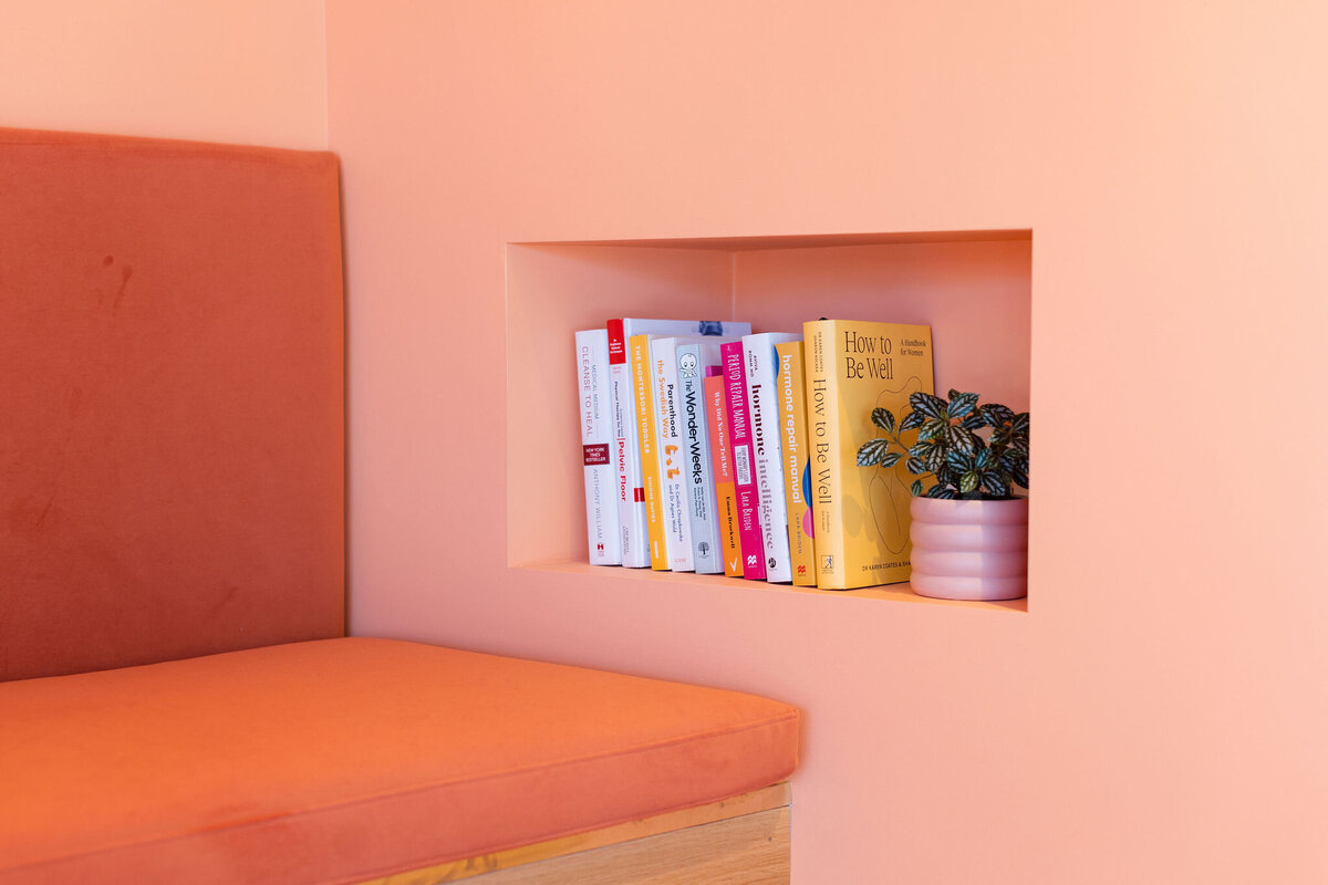 Interior of Papaya Women's Health Clinic - The seating area and the book niche