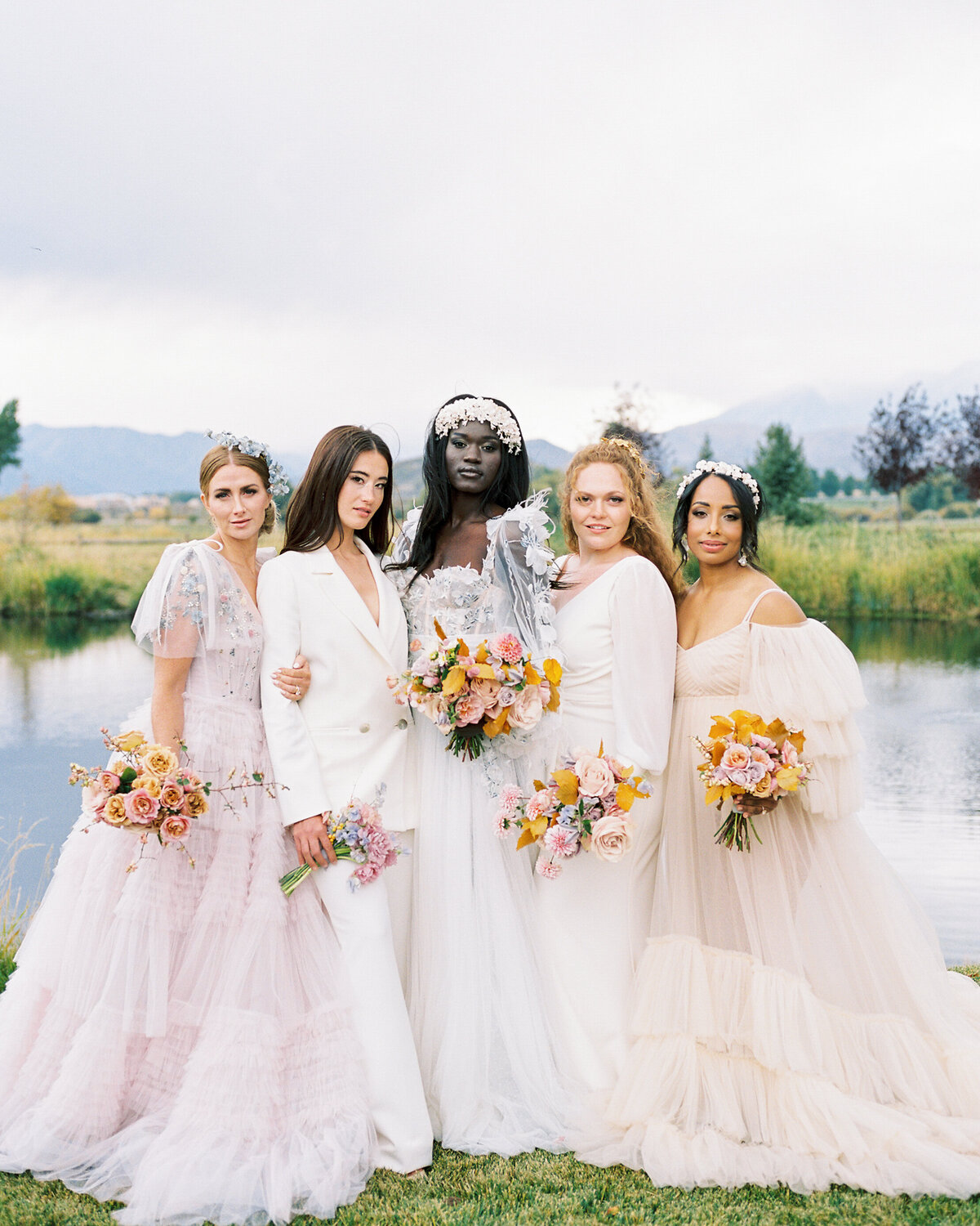 Diverse women in romantic gowns