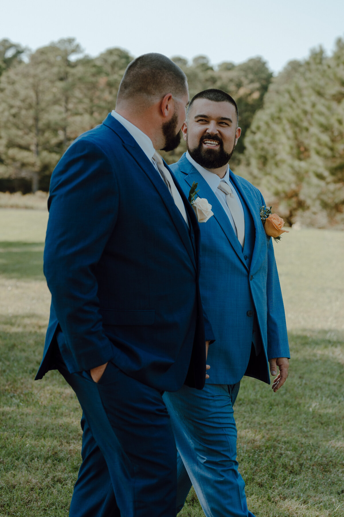 Couple walking on their wedding day 