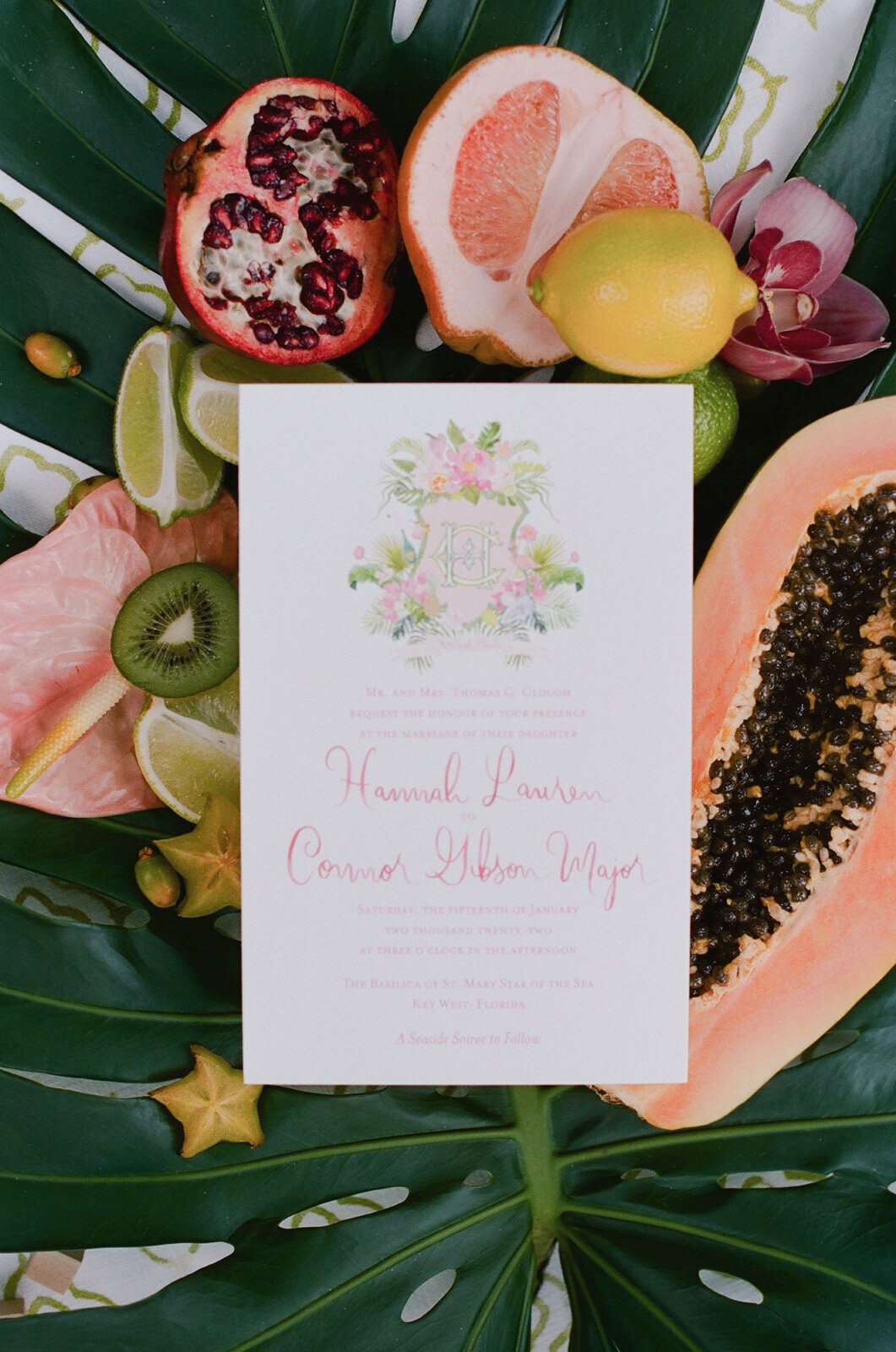 Kate-Murtaugh-Events-tropical-wedding-Key-West-invitation-custom-crest
