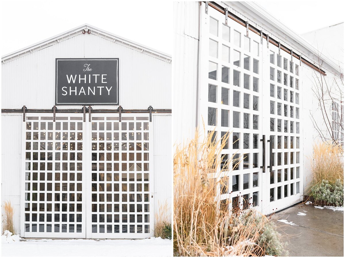 Exterior of White Shanty Venue in the winter