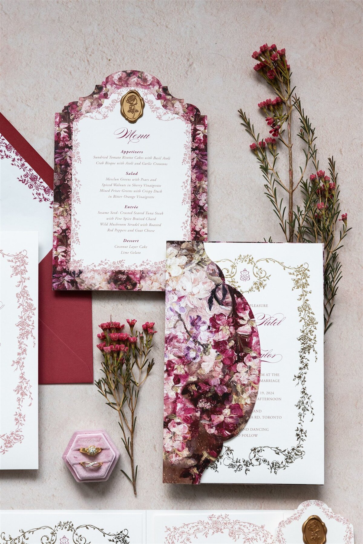 G Designers Burgundy Gold Foil Wedding Invitation 2