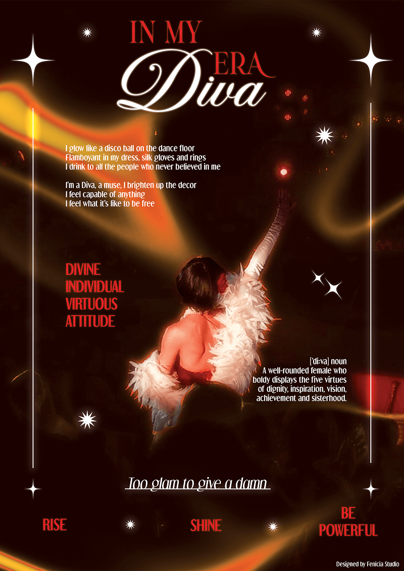 Affiche créée par Fenicia Studio représentant une diva sur scène.