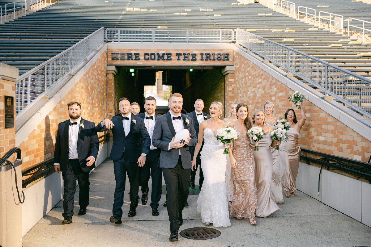 Bridal Party on the Football field of Notre Dame