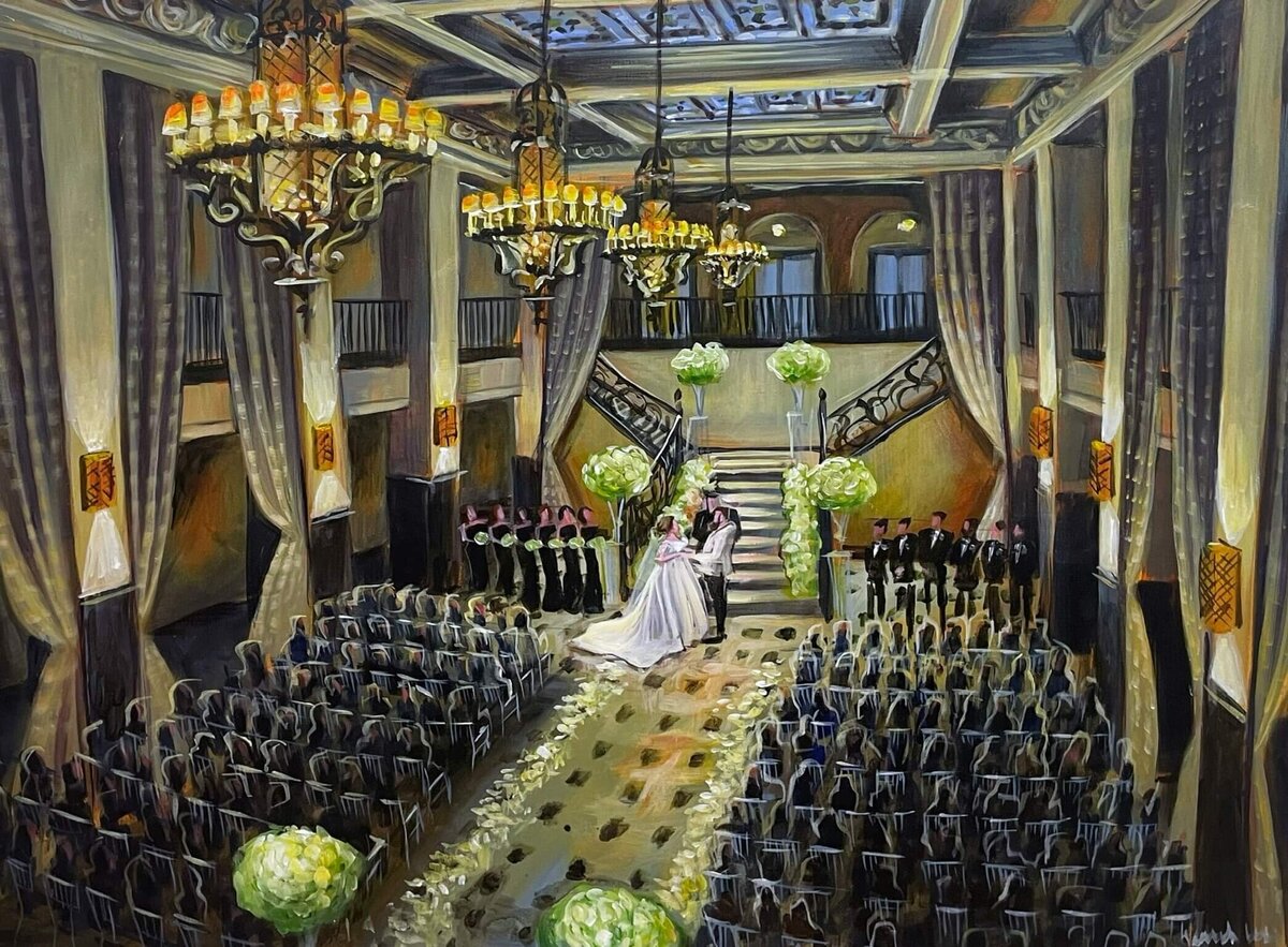 Live Wedding Painting of Ceremony at The Mayo Hotel - Tulsa OK wedding venue - Sarah Miller - Blue Chalk Events