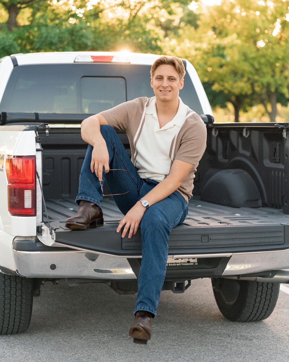 High school senior boy with Truck in Austin Texas.