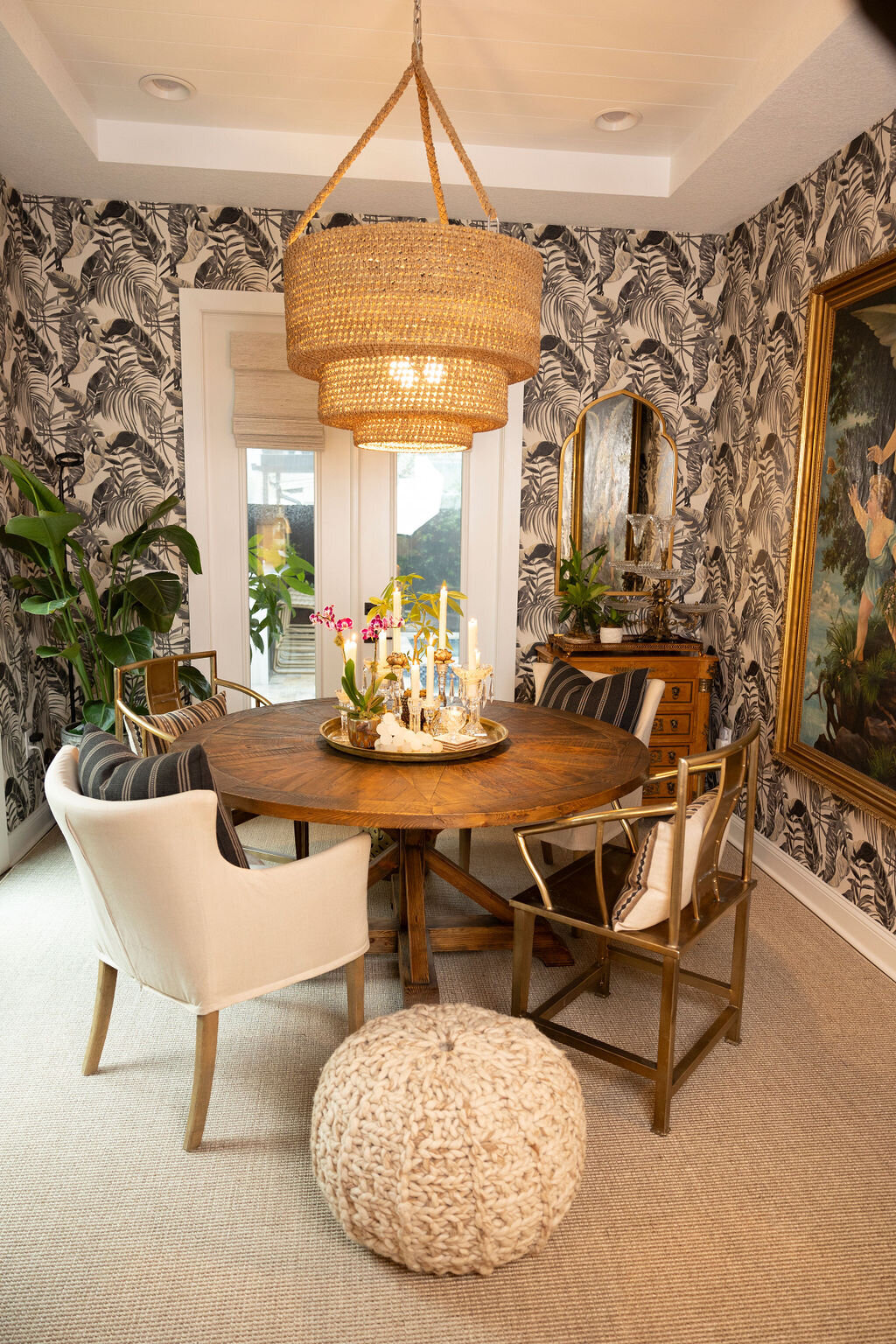 dining area design with colorful accent wallpaper