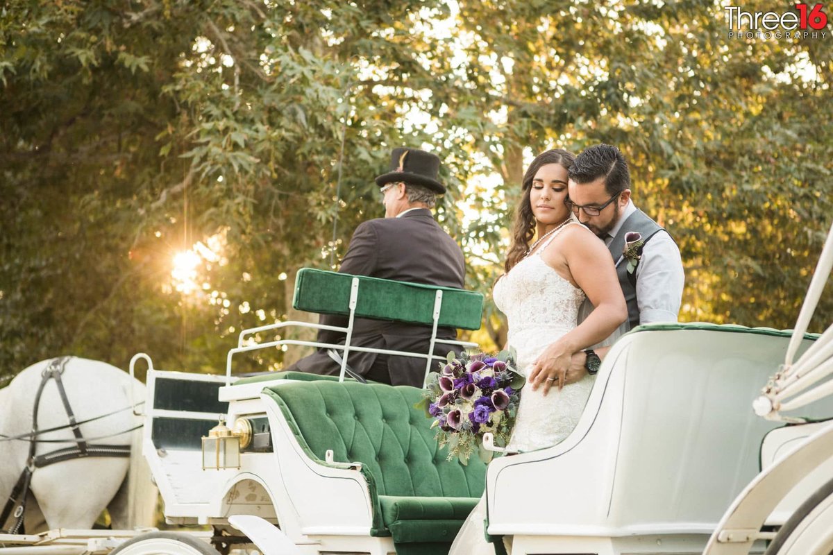 Bride and Groom on Horse Carriage